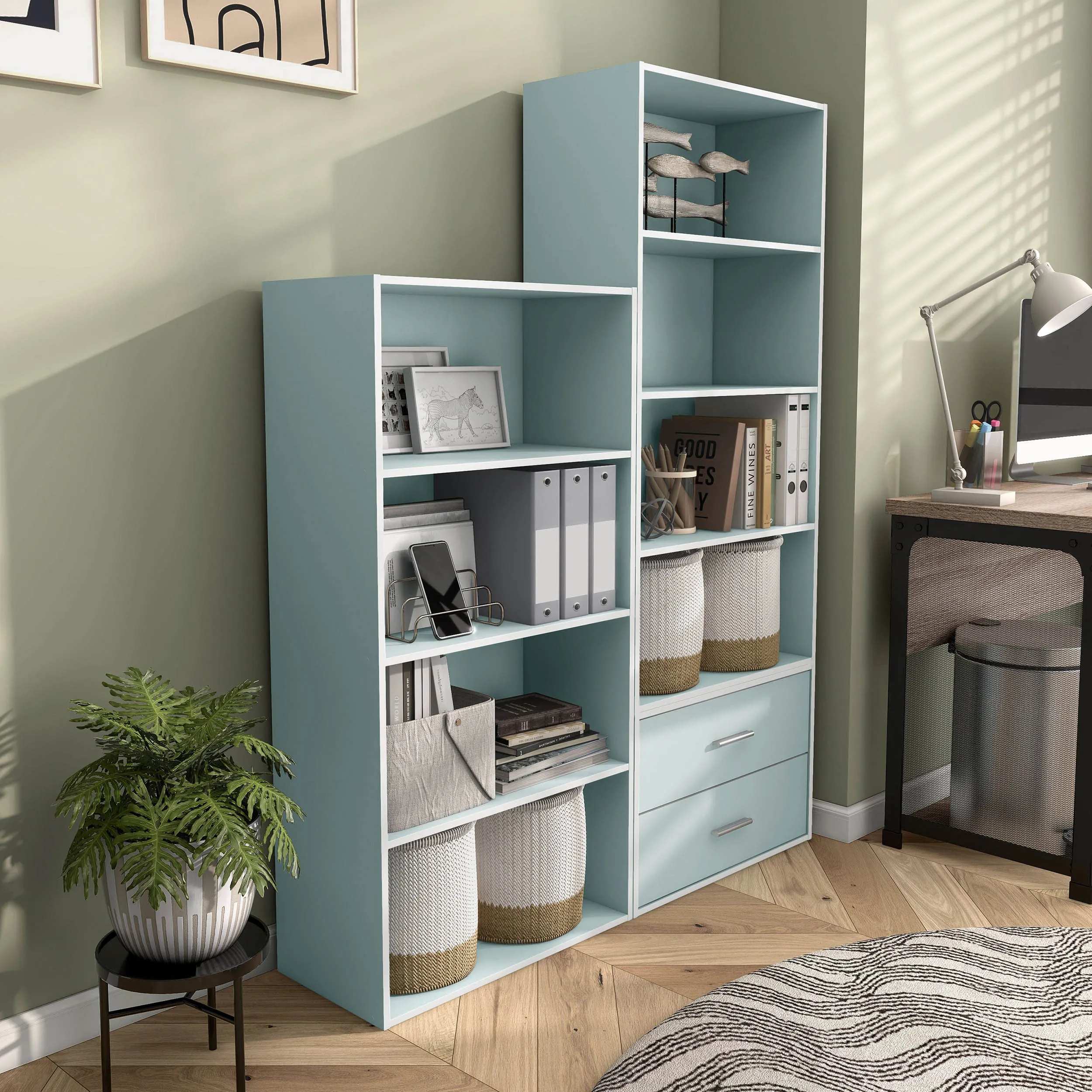 Quincy 46.85 in. Tall Stackable Engineered Wood 4-Shelf Modern Modular Bookcase