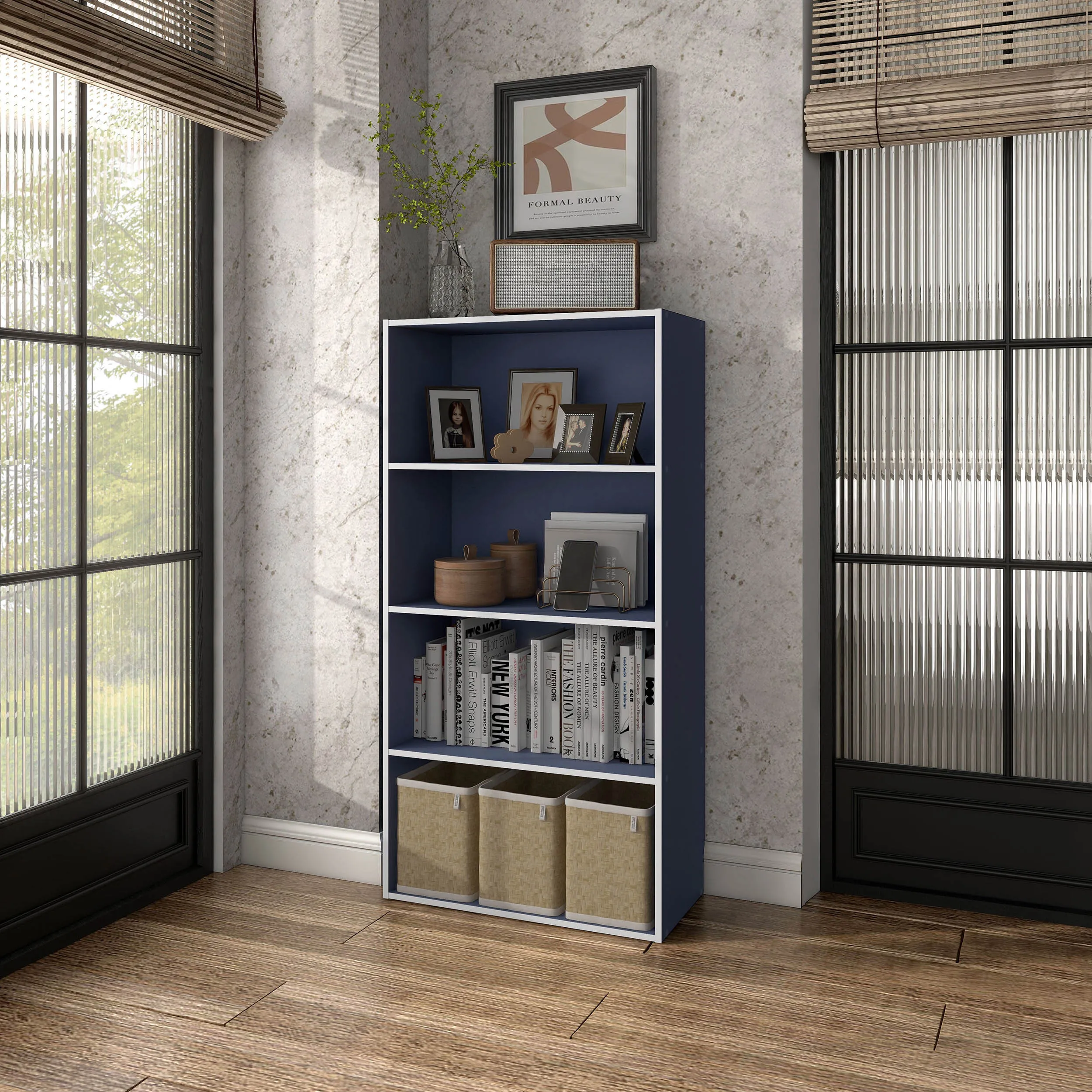 Quincy 46.85 in. Tall Stackable Engineered Wood 4-Shelf Modern Modular Bookcase