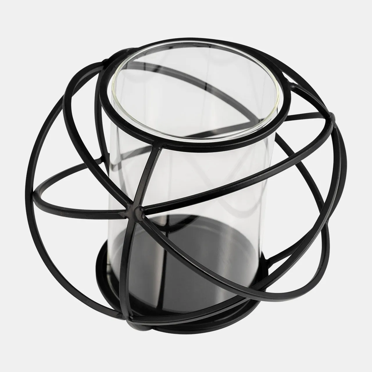 S/2 6" Orb Candle Holder , Black