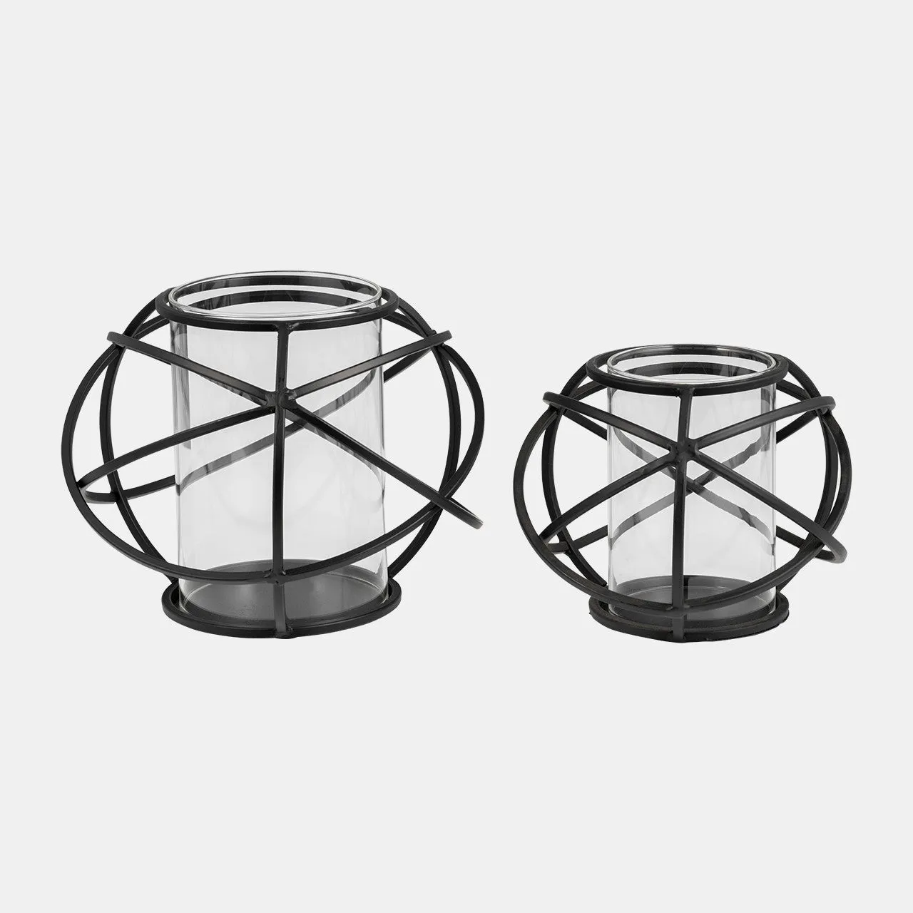 S/2 6" Orb Candle Holder , Black