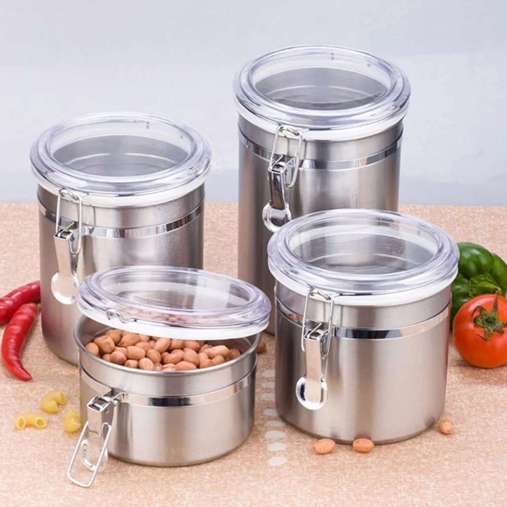 Set of 4 Air Tight Stainless Steel Canister Set