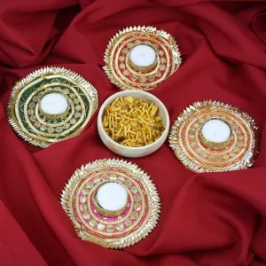 Set of 4 Rangoli Gota Diya Tea Light Candles