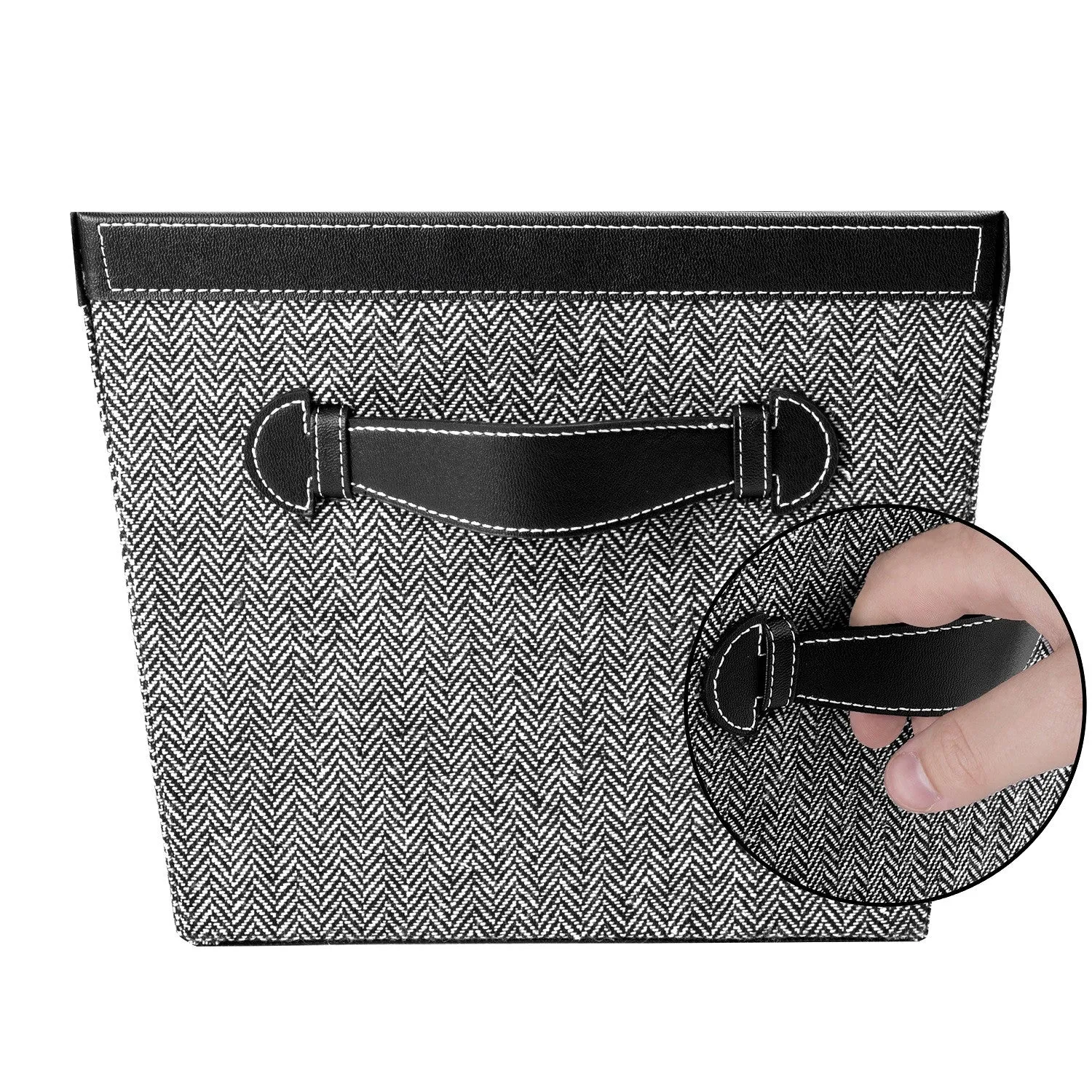 Storage Bin with Handles, Herringbone Black