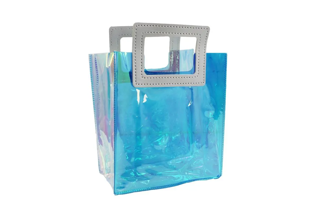 Transparent Clear Nylon Gift Bag High Quality PVC Handled Gift and Shopping Bag (Blue, 16x18x9 cm) -