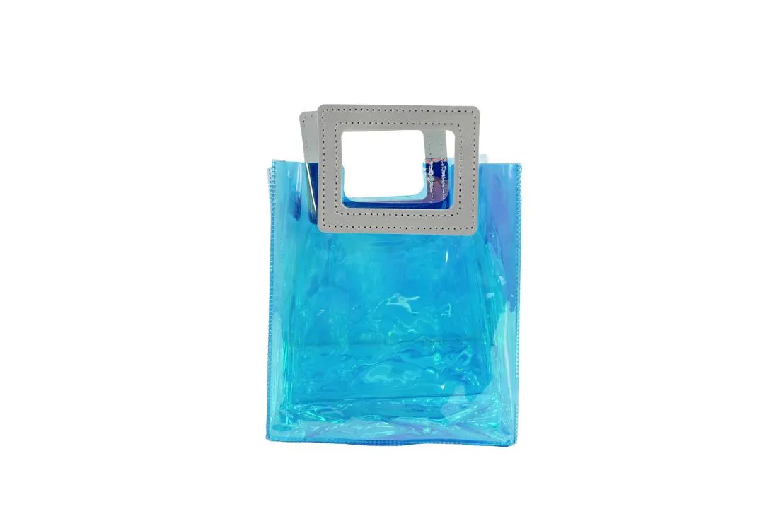 Transparent Clear Nylon Gift Bag High Quality PVC Handled Gift and Shopping Bag (Blue, 16x18x9 cm) -