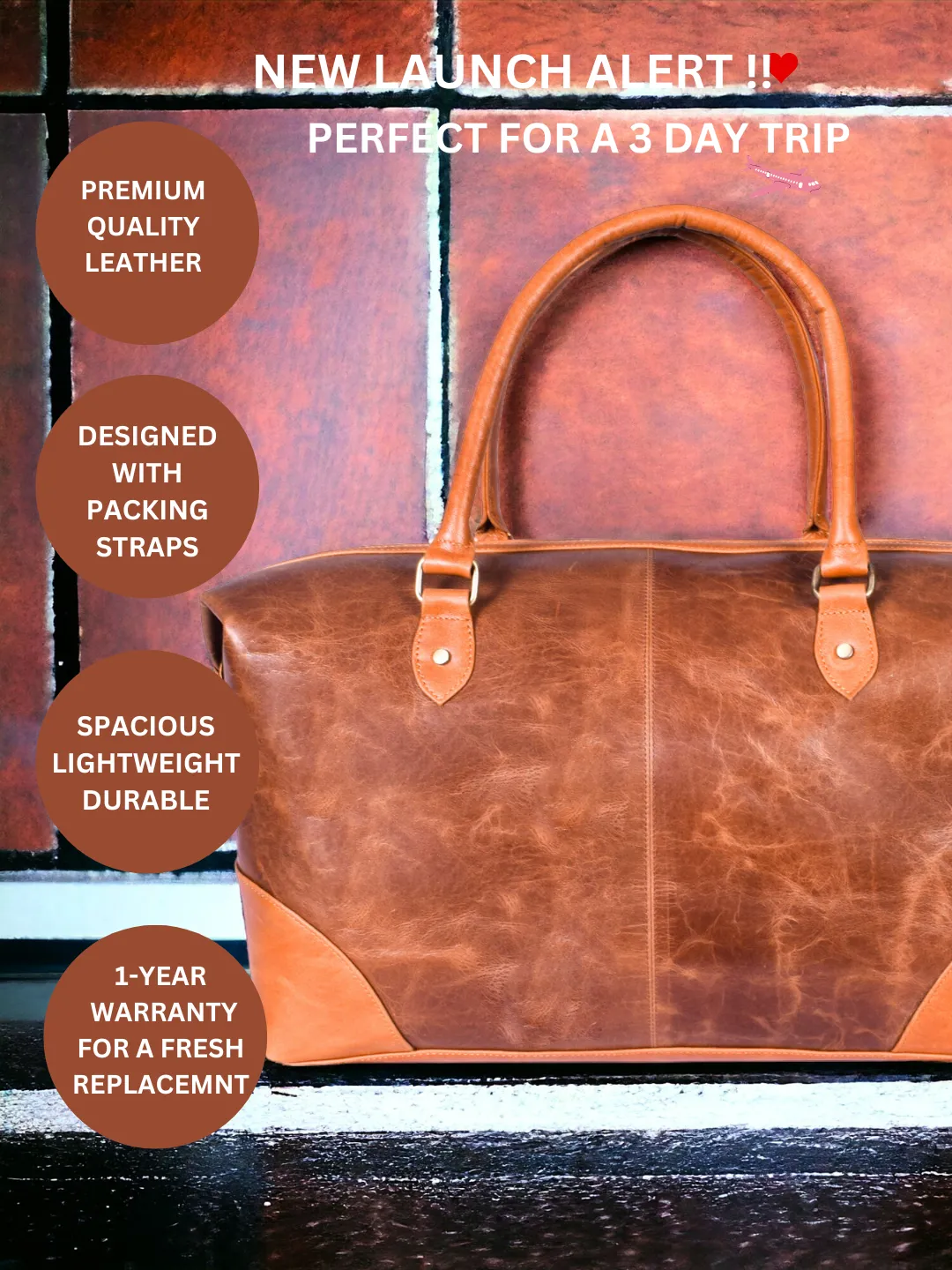 Vegas - The Brown Leather Duffle / Luggage Bag